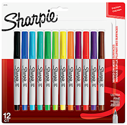 PERMANENT MARKERS, SHARPIE, ULTRA FINE TIP, ASSORTED COLORS, 12/CT LARGE